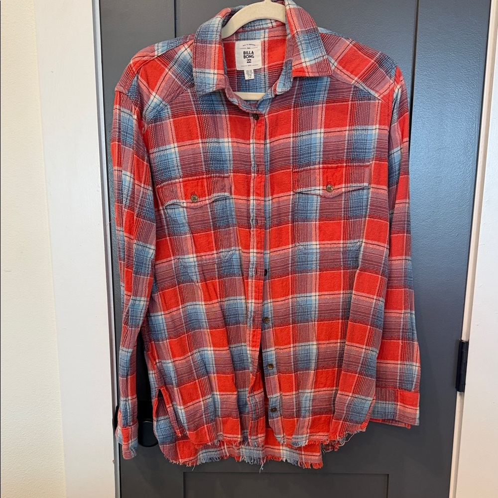 Billabong Red and Blue Plaid Button Down Shirt